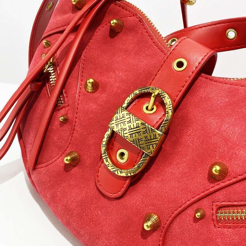 Moto & Biker Saddle Bags For Women Designer Handbags Purses New In PU Vintage Metal Button Rivet Small Shoulder