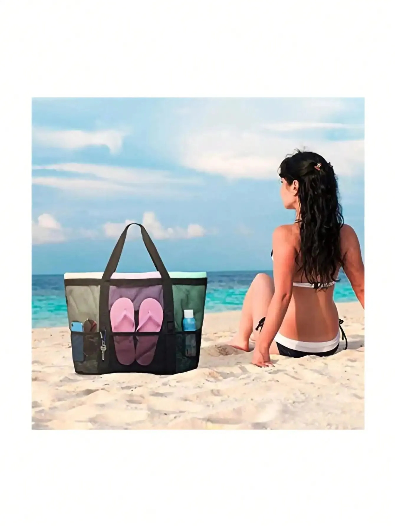1pcs Unisex Large Capacity Multifunctional Mesh Handbag Beach Bag Shopping Bag Suitable For Outdoor Sports Beach Swimming 250305