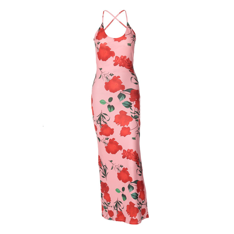 Women's New4 Summer New Product Fashionable Printed Sexy Backless U-Neck Slimming Strap Dress