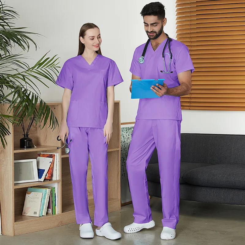 V-Neck Hospital Uniforms Set Nurse and Doctors Work Suits with Hand Scrubbing Clothes 65polyester 35cotton scrub sets 250225