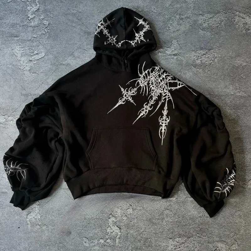 Y2K Harajuku Retro Printing Fashion Harajuku Personalized Super Dalian Mens Hoodie American Street Hip Hop Casual Womens Loose Top 250226