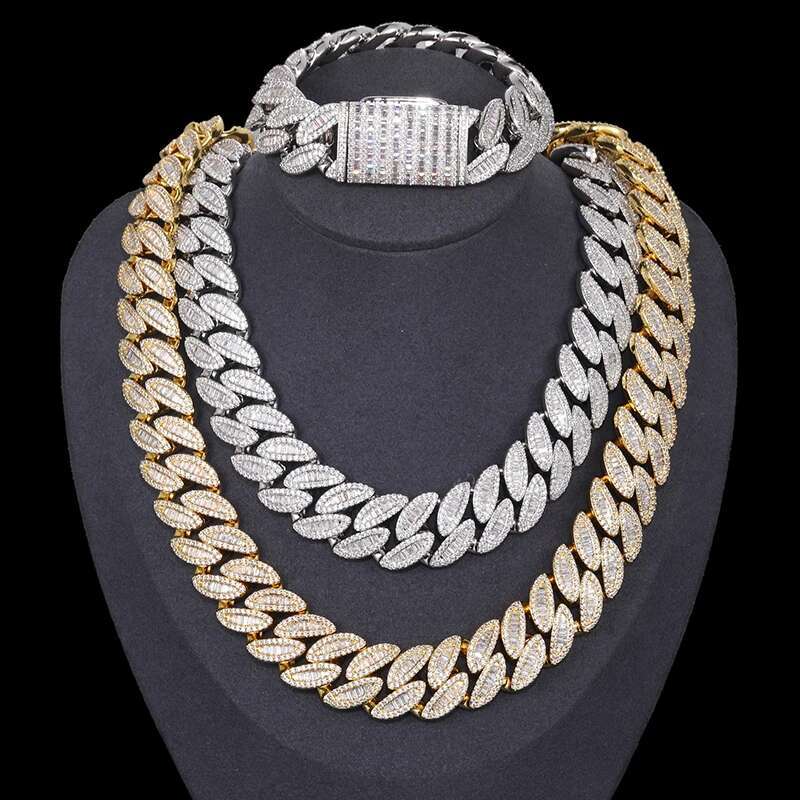 TUHE Unisex High Quality VVS1 Moissanite Baguettes Cuban Chain Necklace Sier For Men Hip Hop Jewelry