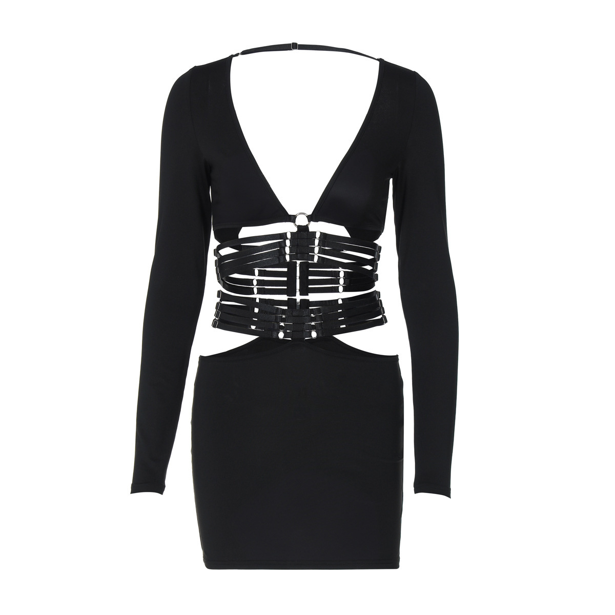 Women's Clothing New4 Autumn And Winter New Product Sexy V-Neck Long Sleeved Top Slim Fit Strap Half Skirt Set