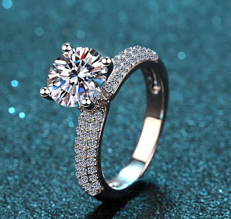 Silica ring women, 2ct quad wedding ring, sier and gold plated, 950 platinum plated for women