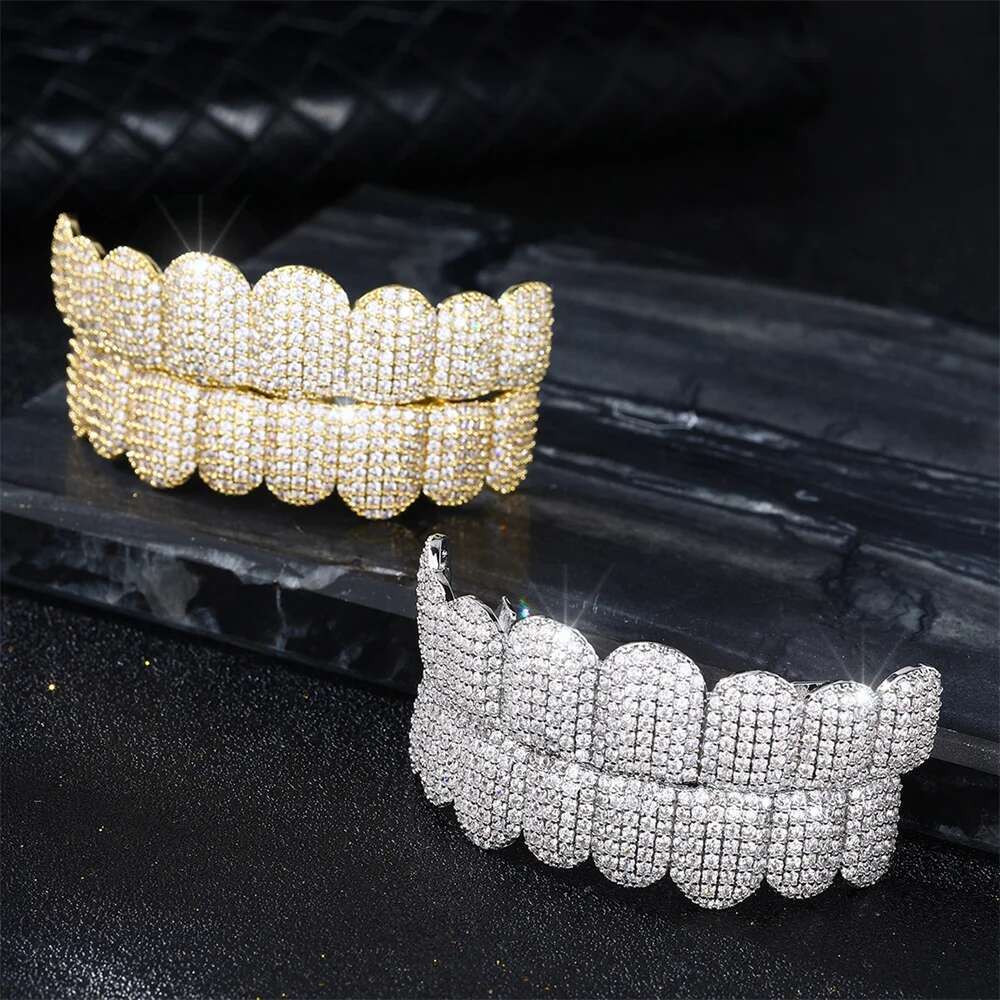 D&Z Bg Cubic Zircon Teeth Grillz Set For Unisex Top Bottom Mouth Removable Dental Gold Sier Color Fashion Jewelry