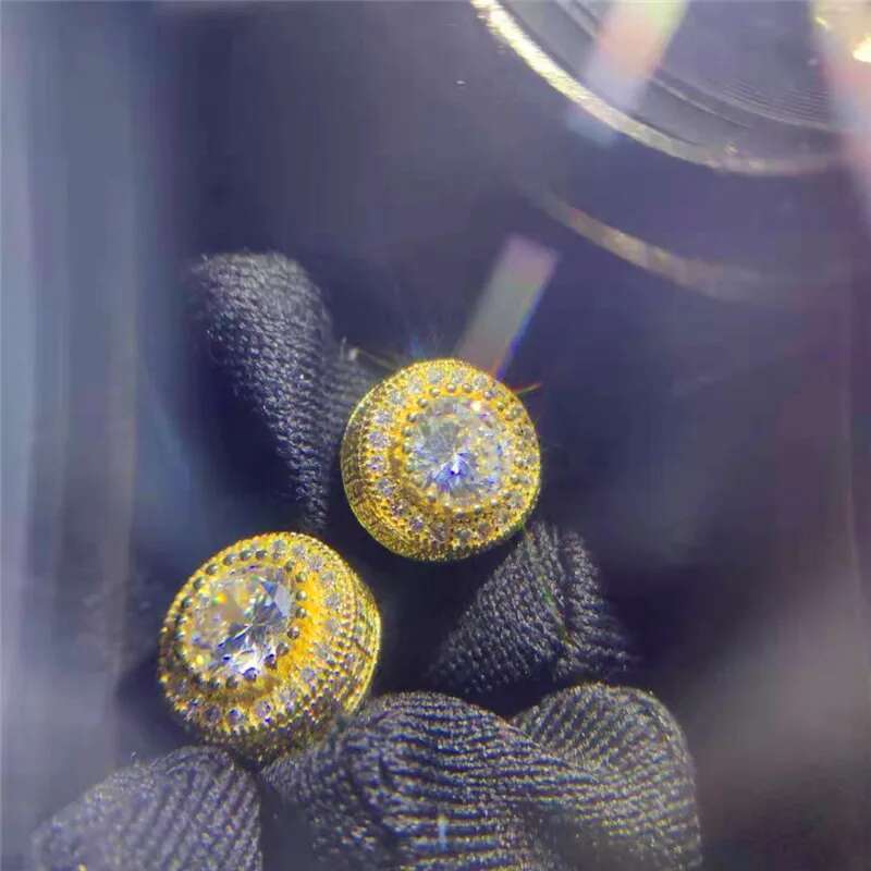 Female Austrian Crystal Round Earring Yellow Gold Color White Zircon Hip Hop Wedding Stud Earrings For Women Jewelry