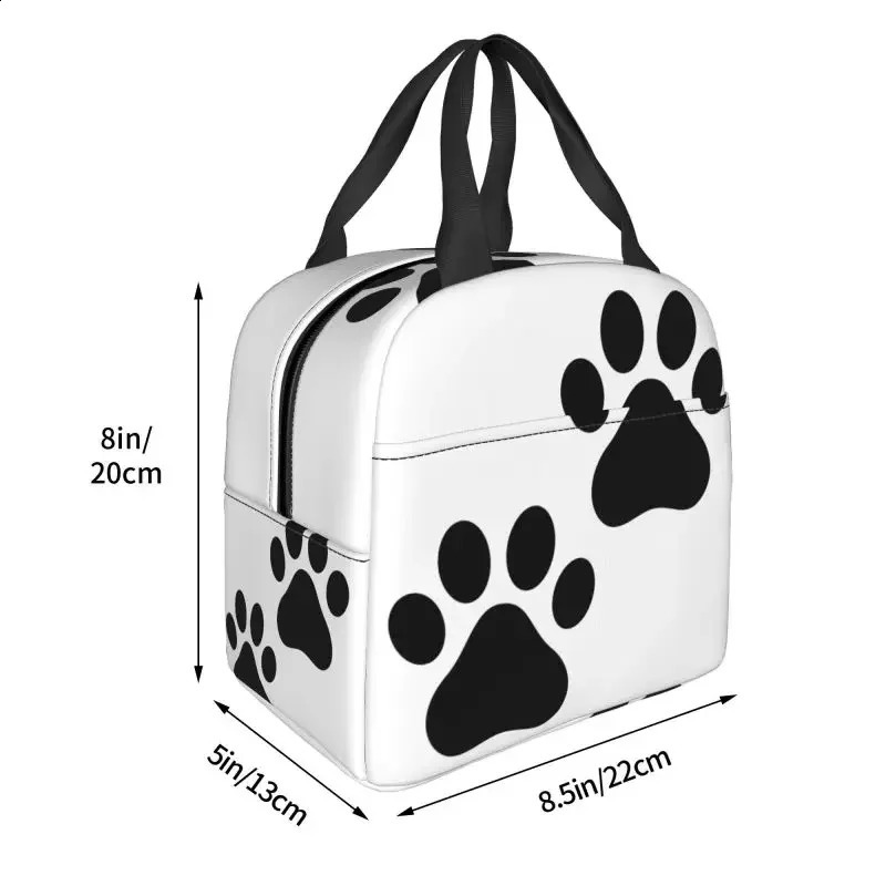 Black Dog Paw Print Resuable Lunch Boxes for Women Waterproof Thermal Cooler Food Insulated Lunch Bag School 250228