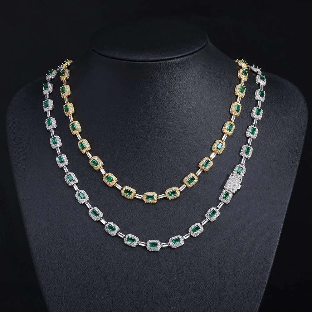 Hip Hop Jewelry Handmade Set Dia Necklace with Green Square Zircon Sparkg Ice wer Exquisite Christmas Gift