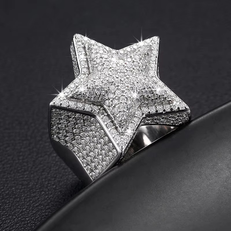 Bass star ring pure sier hip-hop couple engagement VVS pyroxene passed the tester