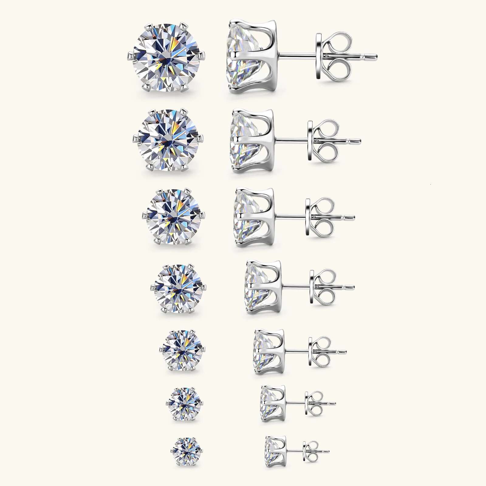 0.1-3ct Moissanite Dia Stud Earrings for Women Men Sier Original Certified Plated Gold Earring Wedding Jewelry