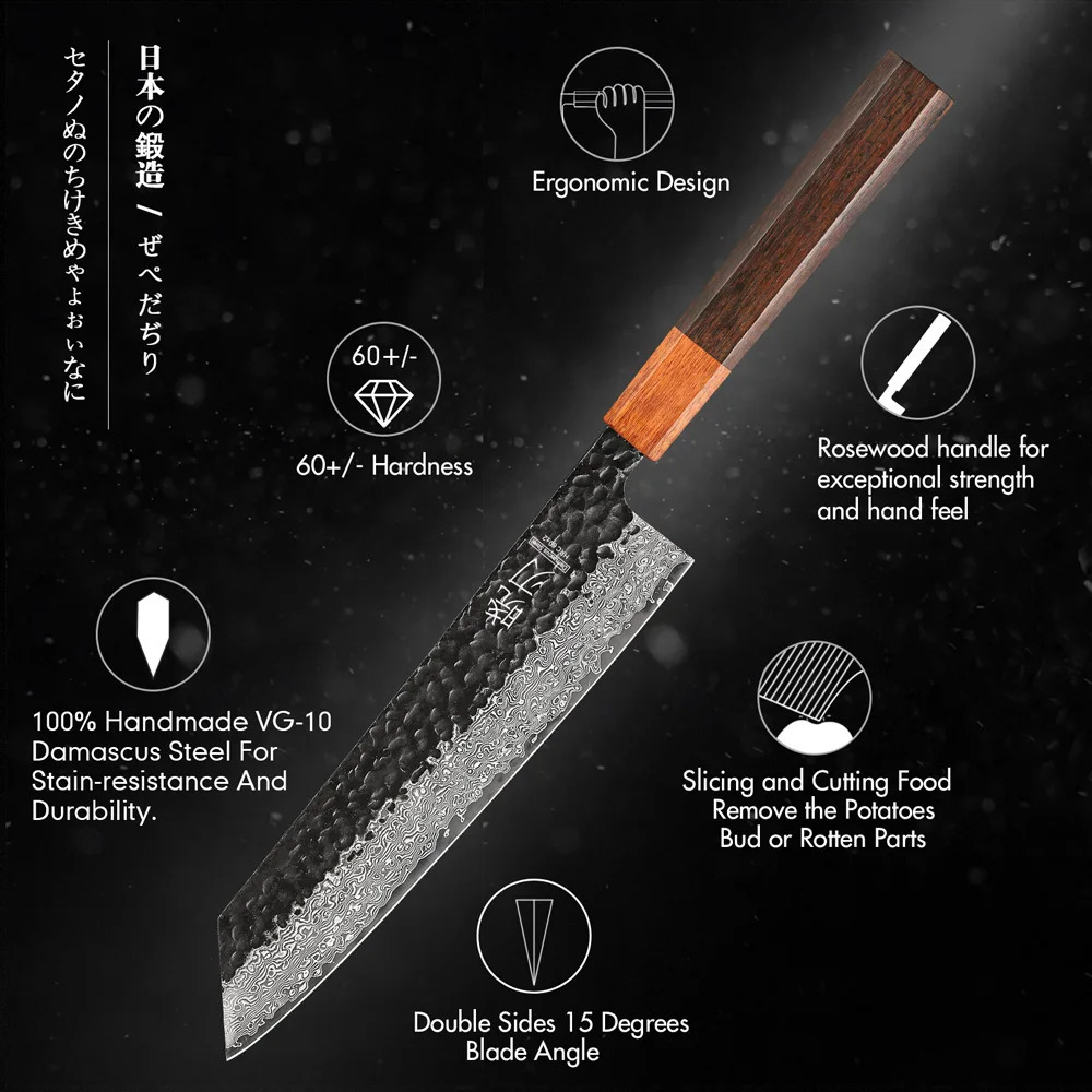 8.2 Japanese Kiritsuke Chef Knife Damascus Steel Tip Vegetable Cutting Machine VG10 Hand Forged Professional Kitchen Knife 250226