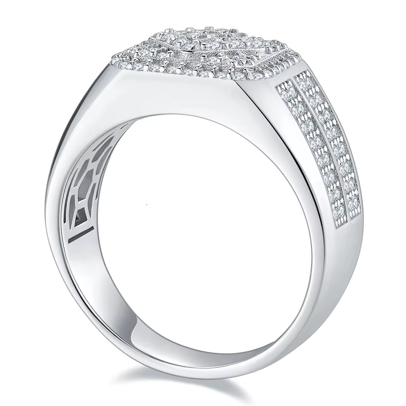 Pure silver chilled moissanite hip-hop rock ring men's gift