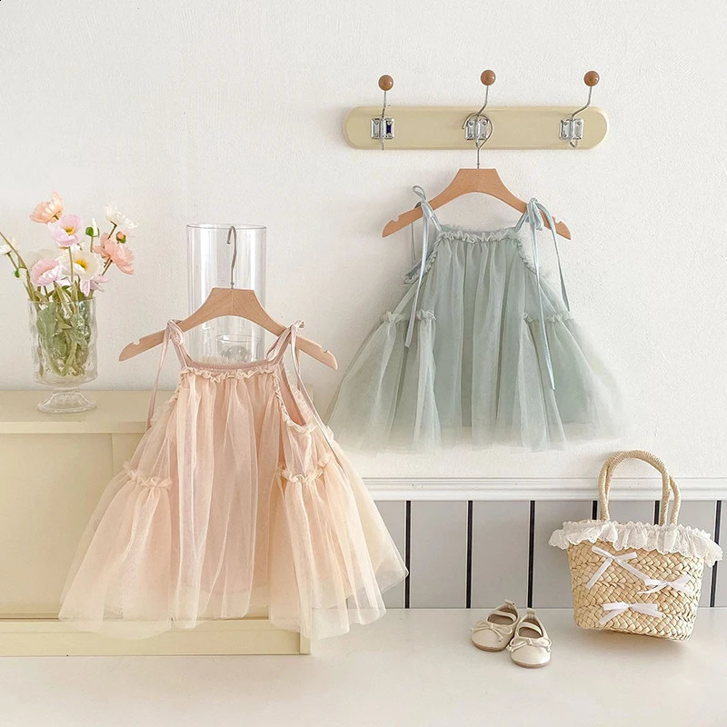 0-3Y Summer Baby Girls Straps Princess Dress Korean Style Cute Childrens Tulle Suspenders Dress Toddler 1st Bithday Clothes 250228