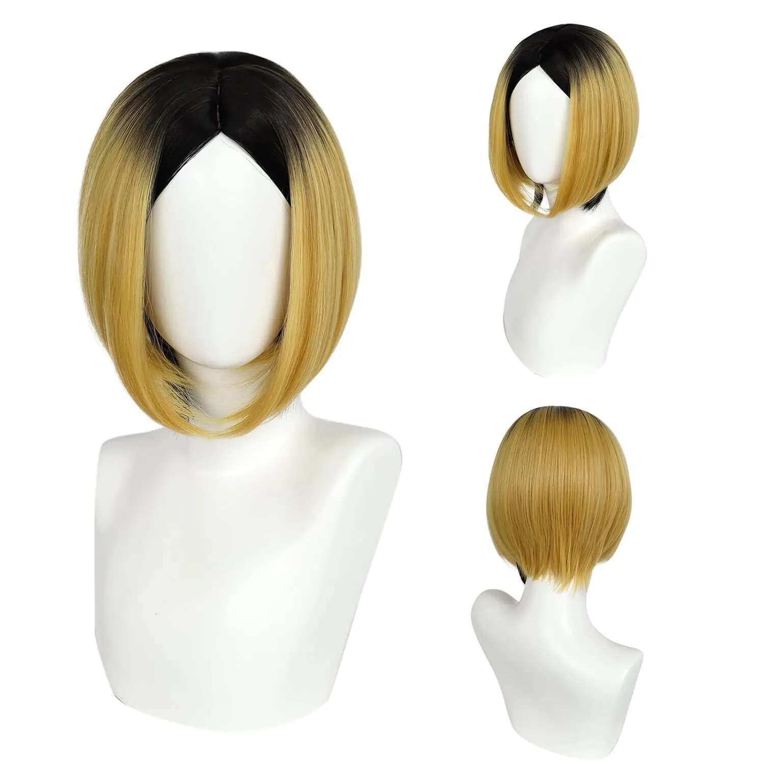 Kozume Kenma Synthetic Men Haikyu Short Straight Black To Gold Anime Cosplay Wig For Halloween