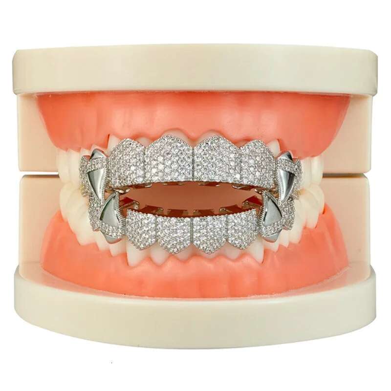 Hip Hop Full CZ Stones Teeth Grillz Caps Cubic Zircon Iced Out Micro Pave Top&Bottom Charm Grills For Men Women Jewelry