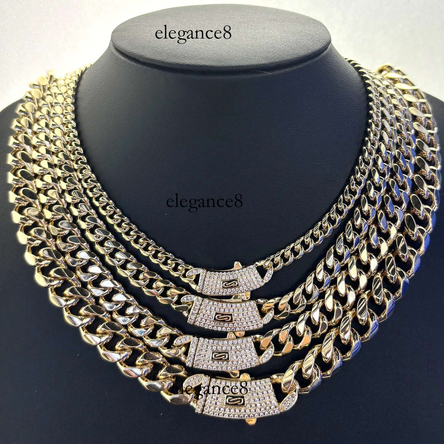 VCT Monaco Long Lock Rectangular Set Cuban Necklace Ice Small Crystal Zircon Chain Hip Hop Rock Jewelry