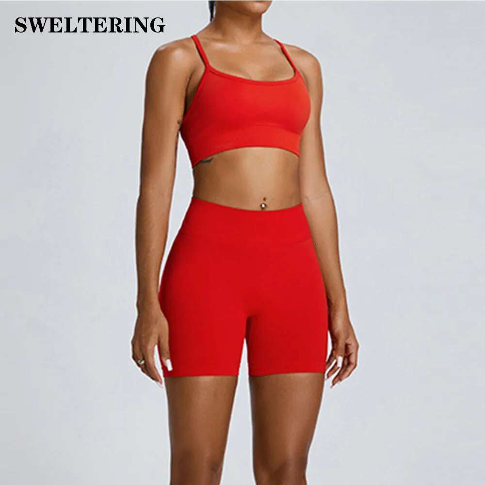 Seamless Yoga Set Women Workout Sets 2 Pieces Gym Suits Ribbed Crop Tank High Waist Shorts Outfits Fiess Running Athletic Wear