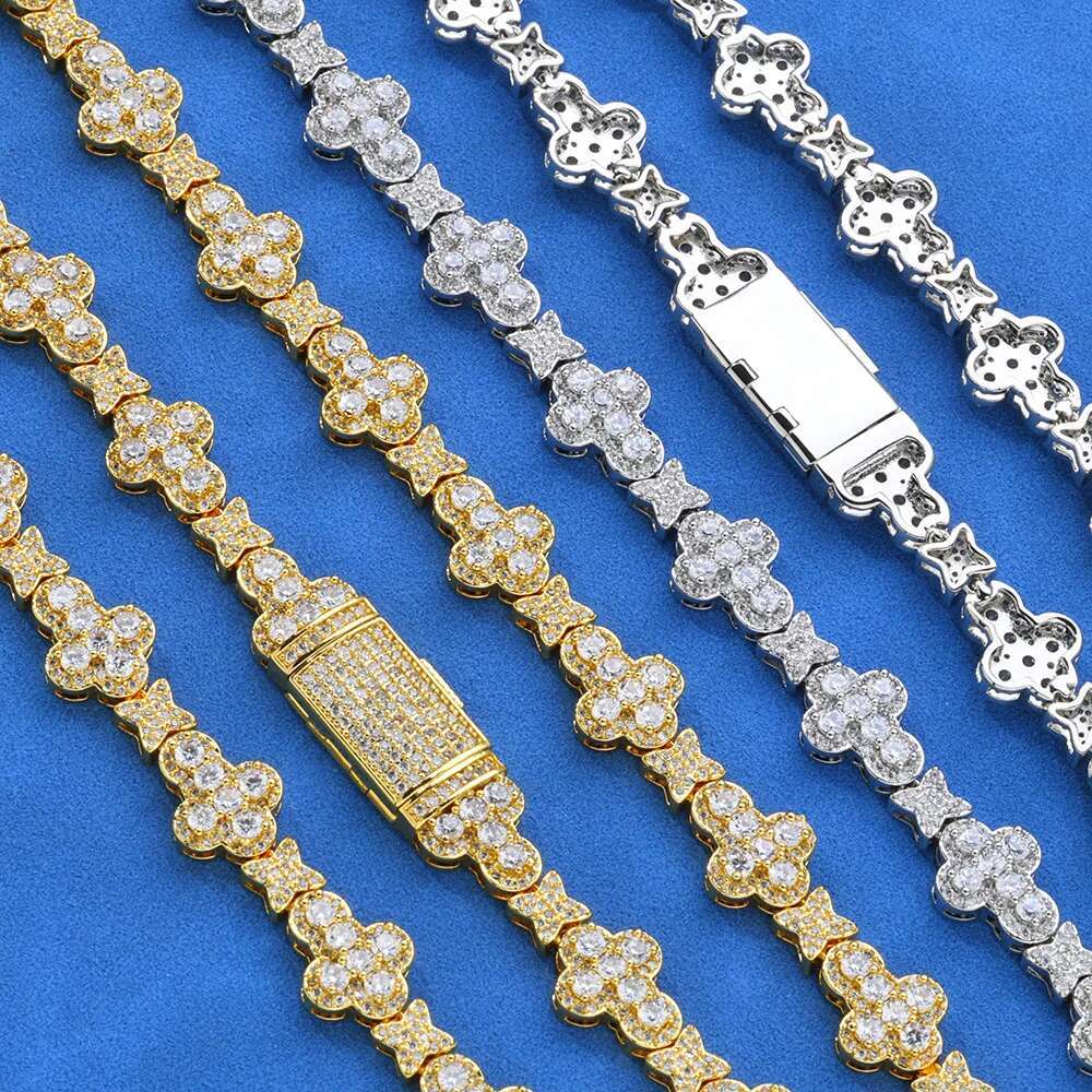 10mm Rhodium Gold Plated Tennis Chain With Full Iced Out Star Cross CZ Cubic Zircon Fashion urious Choker HipHop Jewelry