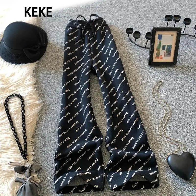 2025 New Autumn/Winter Wool Thick Wide Leg Designer Women's Fashion Letter Printed Straight Tube Fashion Office Women's Full Match High Wais