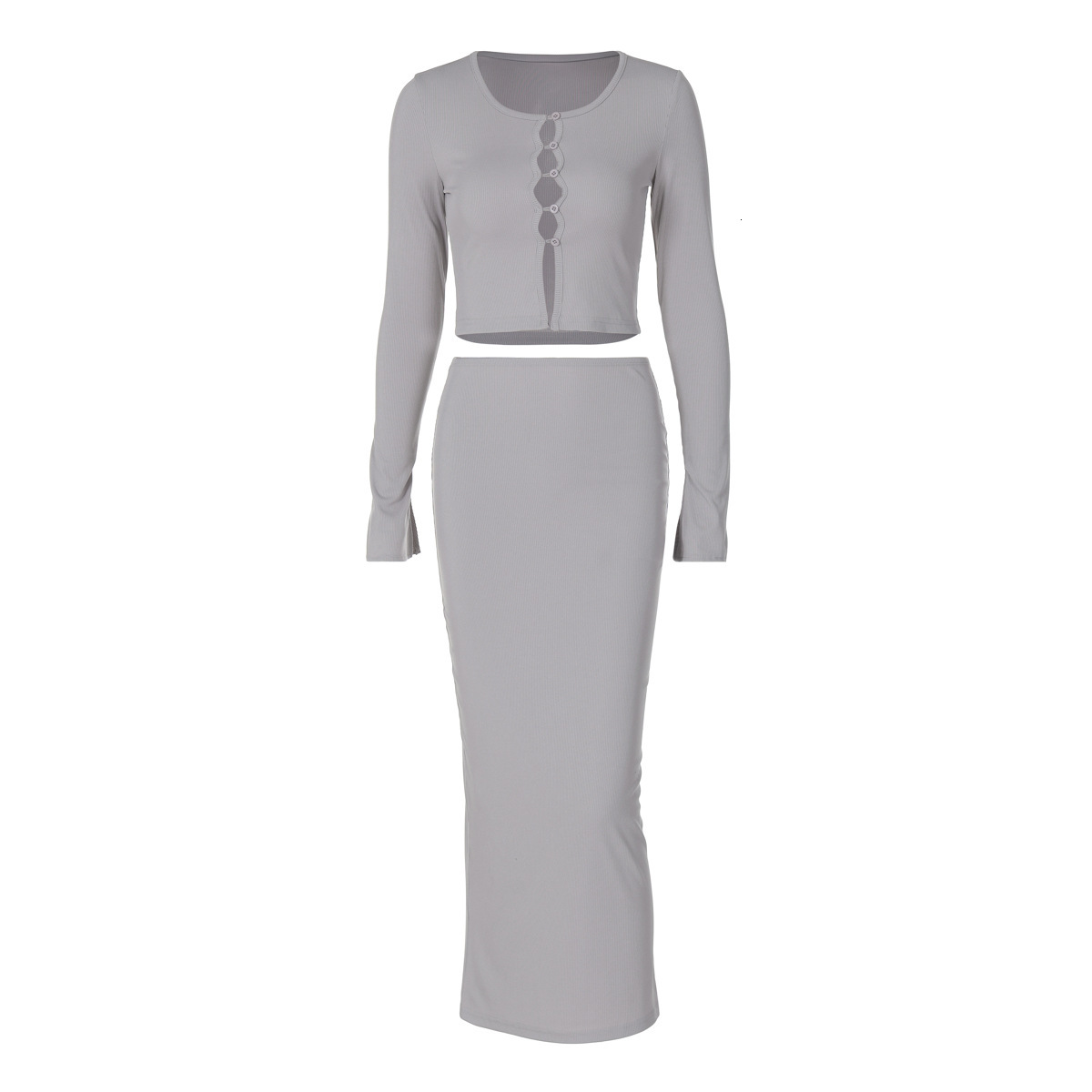 Women's Clothing New4 Autumn And Winter New Fashion Cardigan Button Exposed Navel Top Slim Fit Skirt Set