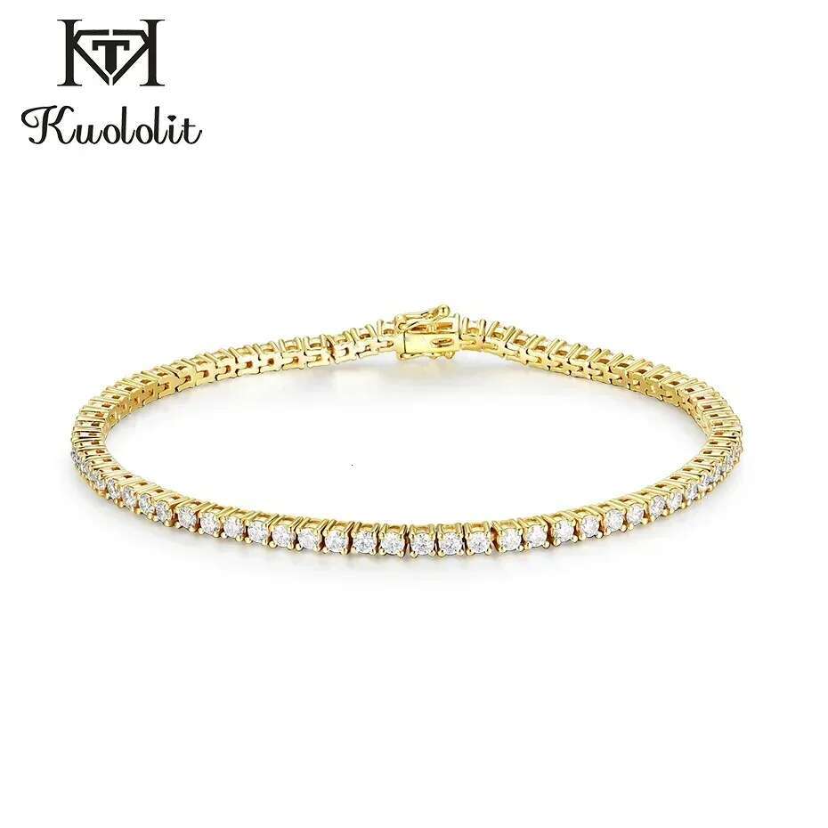 Kuololit Women Solid 14K 10K Yellow Gold GRA Moissanite Tennis Bracelet for Engagement Christmas Gifts