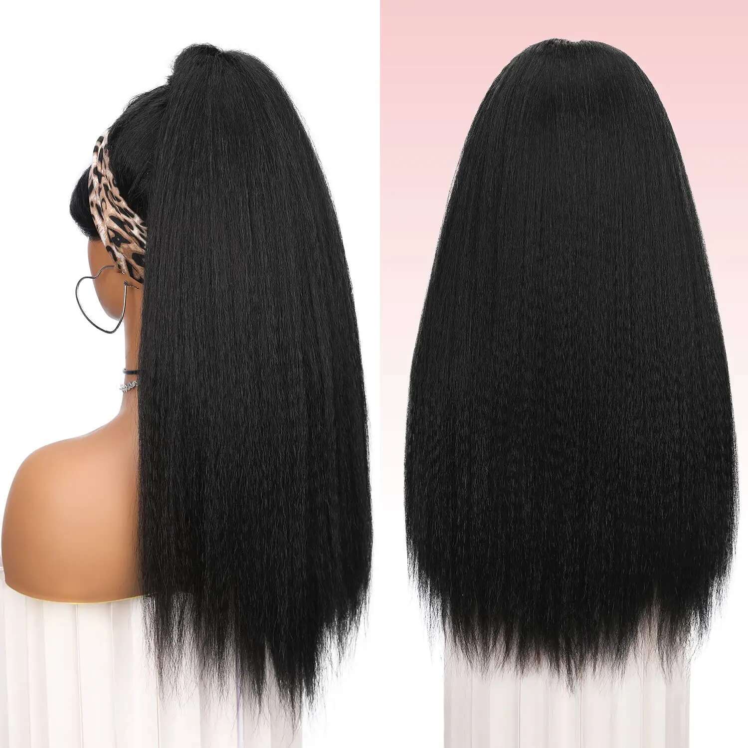 Long Kinky Synthetic Hair For African American Afro Yaki Straight Headband Wigs For Black Women