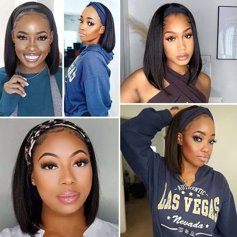 Synthetic Straight For Women Black Short Bob Headband Wig 12Inch Half Wigs Wear And Go
