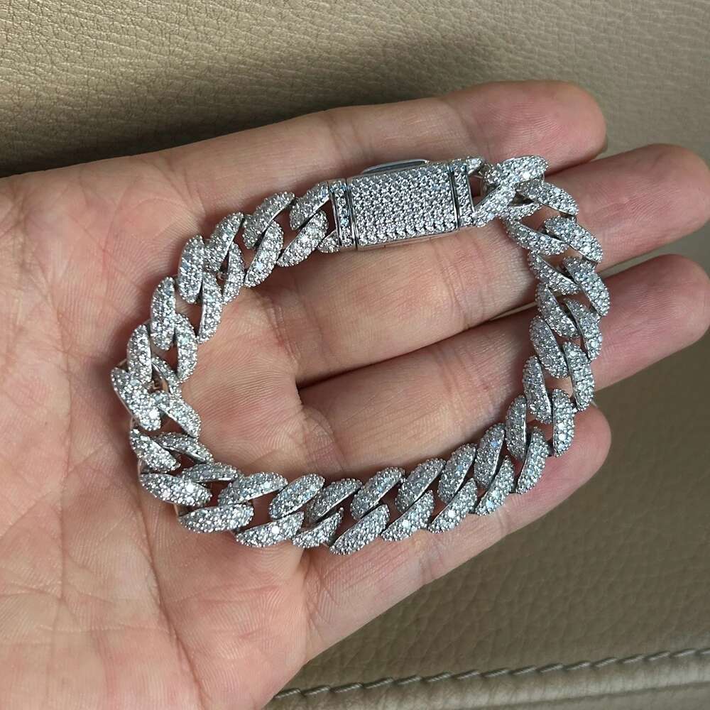 Meisidian 6 Inch S Sier Iced Out Dia Cuban k Moissanite Bracelet For Mens