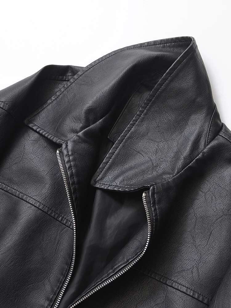 Designer Aigo Streetwear Women Retro Loose Short Pu Faux Leather Jacket Spring Autumn Female Zipper Coat Vintage Moto Biker Outwear