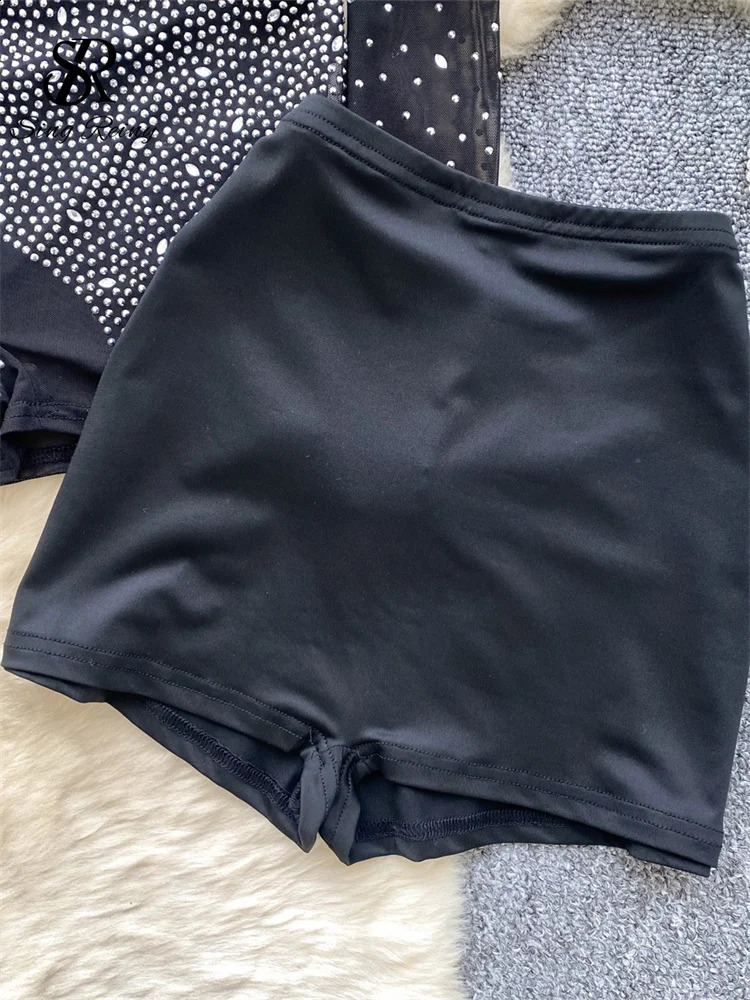 SINGREINY Summer Thin Sheer Sexy Bodysuit Long Sleeve Zipper With Shorts Rompers Beadings Streetwear Women Mesh Playsuits 250225