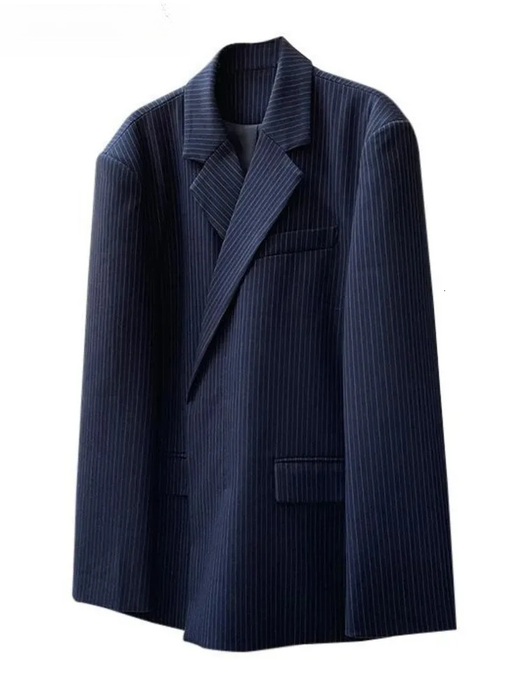 Striped Design Blazer For Women Notched Single Button Long Sleeve Loose Jackets Spring New Clothing Zm493