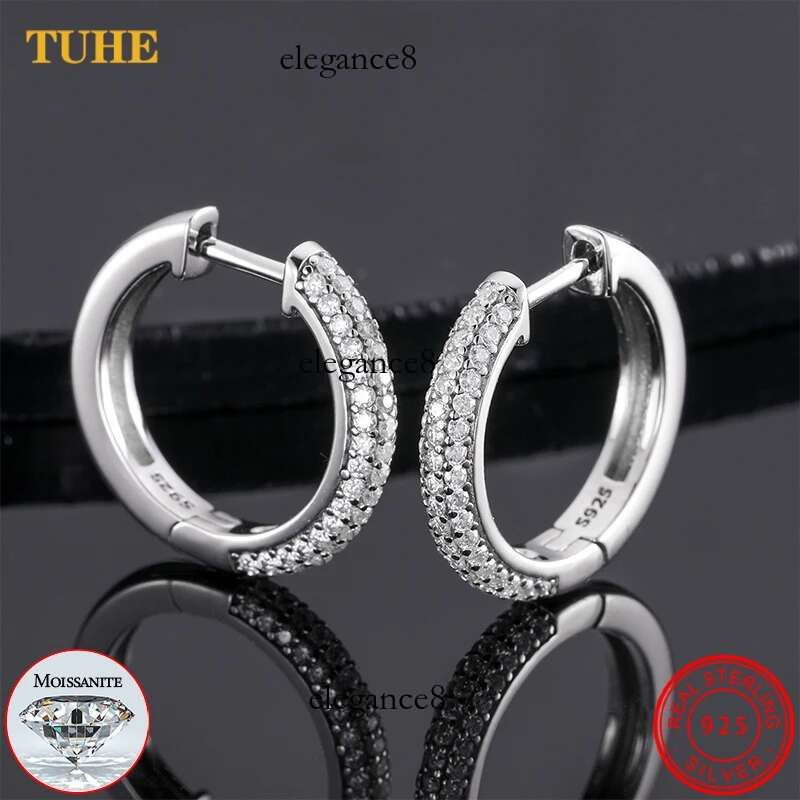 Sparkg Full Real Moissanite Round Hoop for Women 100% Sterg Sier Stud Earrings Wedding Party Jewelry Gifts