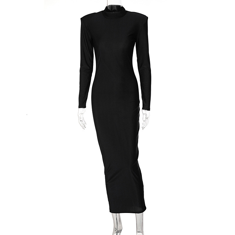 Feng Women's New4 New Summer Fashion Style Round Neck Solid Color Slim Fit Long Sleeved Dress