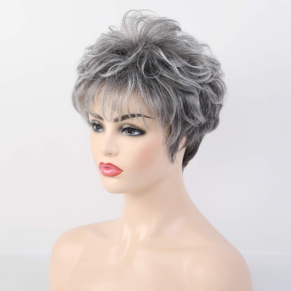 HAIRCUBE women's short curly e Cut gray easy care real hair wig