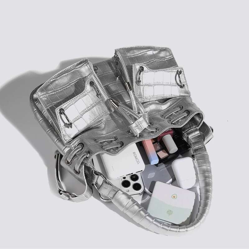 Moto & Biker Bags For Women Designer Handbag And Purses New In PU Crocodile Pattern Metal Ring Woven Handle Shoulder
