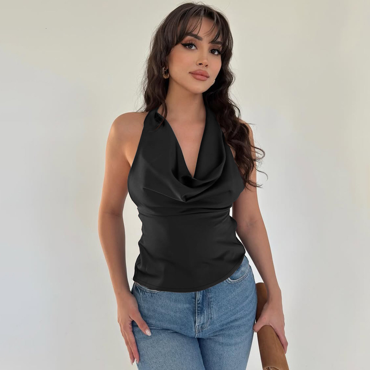 Women's Clothing New5 Spring/Summer New Product Fashionable Spicy Girl Sexy Backless Solid Color Slim Fit Lace Up Strapless Top