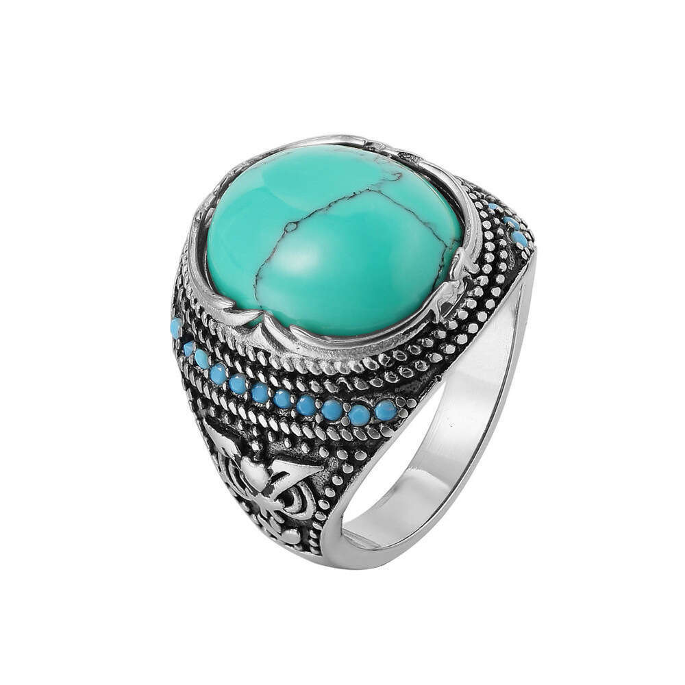 Feiyu turquoise, exaggerated personality, silver plated gold two-color men's fashion bracelet ring, ring