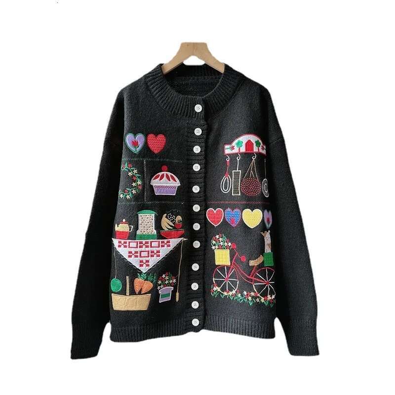 Design sense, niche sweater, knitted cardigan, women's Korean sweet cute embroidery atmosphere, autumn and winter coat