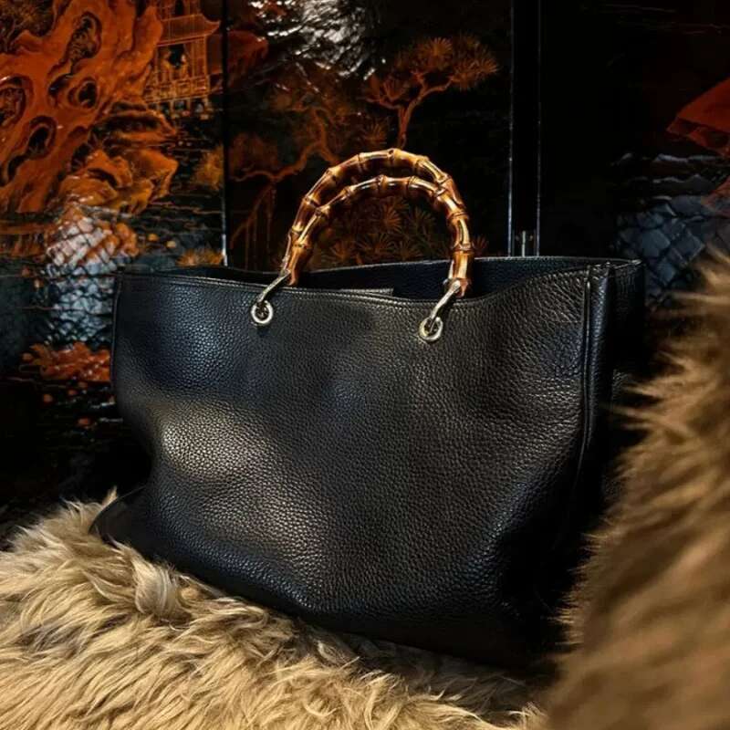New Fashion Women's Soft Leather Retro Fashion High-Grade Single Crossbody Messenger Bamboo Handle Bag Shoulder Purse