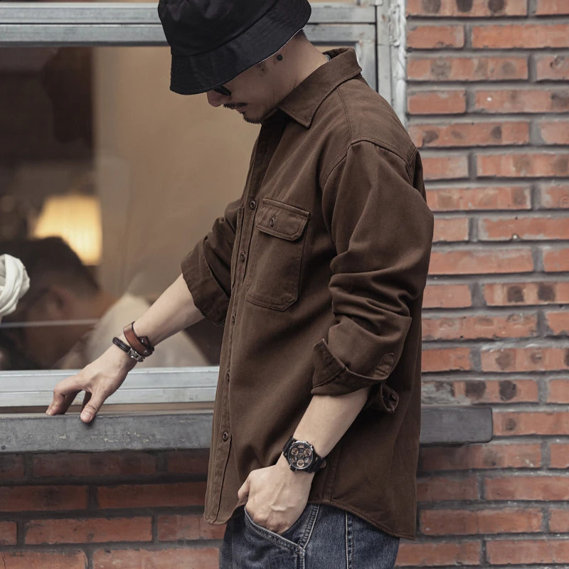 Spring Autumn Fashion Turn-down Collar Long Sleeve Solid Color Blouse Mens Clothing Loose Casual Button Simplicity Shirts 250225