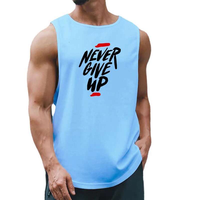 NEVER GIVE UP Summer Quick Dry Fiess Tank Tops Mens Mesh Gym Clothing Loose Basketball Vest Running Sports Sleeveless T Shirt