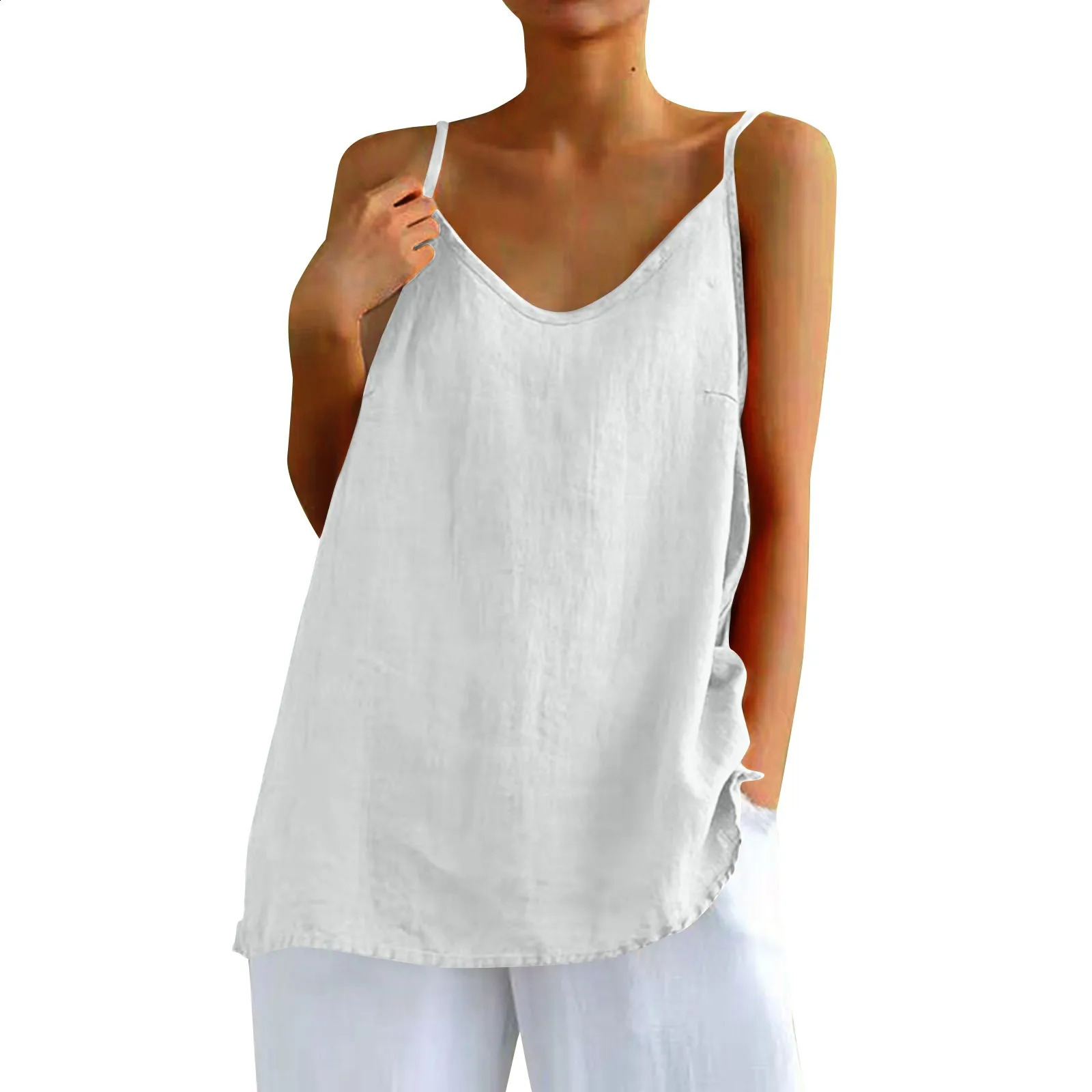 Womens tops sexys Cotton Linen Camisole Vest Summer Loose Sleeveless Versatile Bottom Top solid color blouse classic camisetas 250224