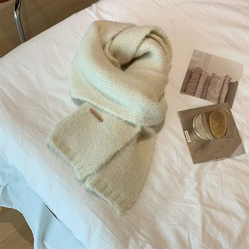 KK1 High-end solid color cashmere scarf for women in winter 2024 new style to keep warm and cold-proof Japanese style versatile knitted neck scarf