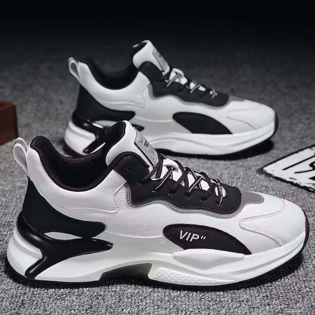 Men's Summer New Breathable Leather Men's Sports Korean Version Versatile White Interior Height Increasing Dad Trendy Shoes