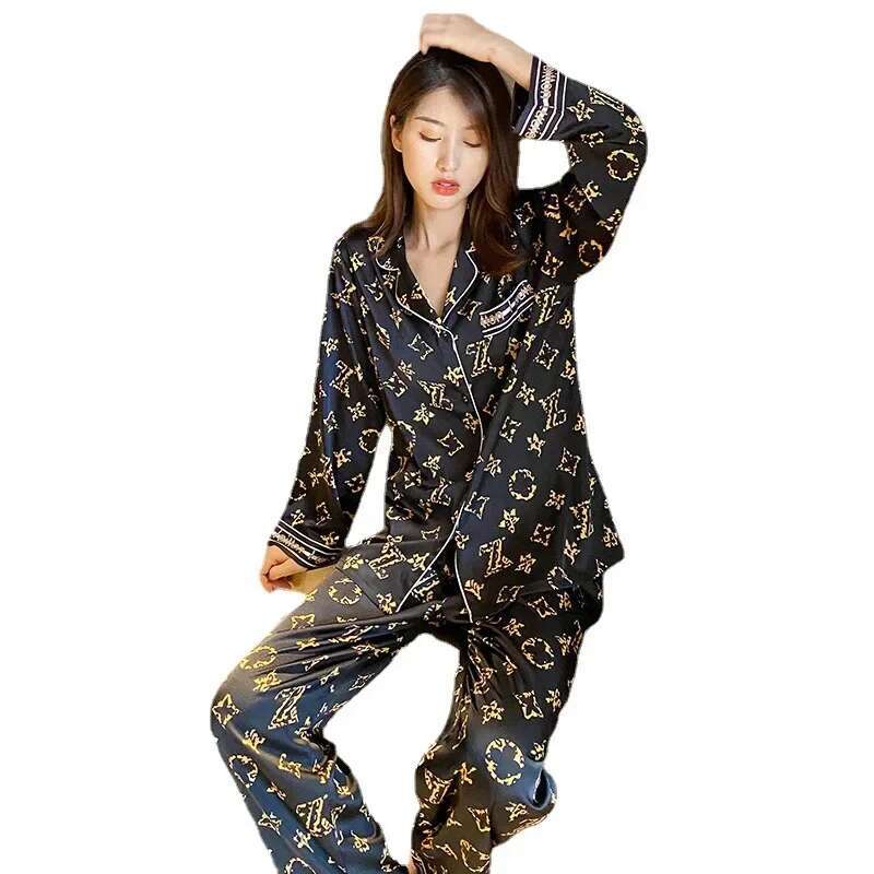 2025 New Large Pamas Women's Letter Printed Women's Home Clothes 2-piece Set Open Collar Woolen Sweater Long Sleeve Wearable Designer Women&