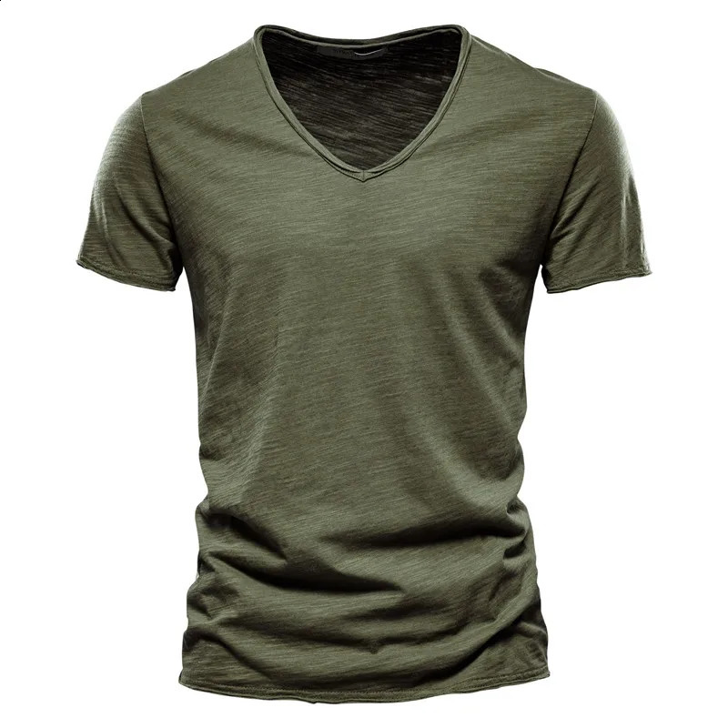 100% pure cotton mens T-shirt top V-neck thin short sleeved T-shirt high-quality mens fashionable fitness T-shirt size S-5XL 250225