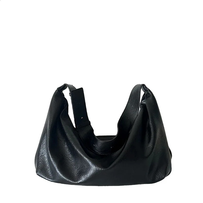 Dumpling Bag for Women 2024 Soft Leather Large Capacity Black Retro High-end Casual Single Shoulder Crossbody Tote Bag 250305