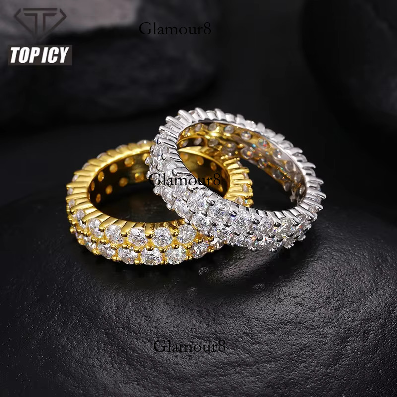 urious 2-Row Tested with Sier Shining Fashion Jewelry Ring, Silica Ring for Men