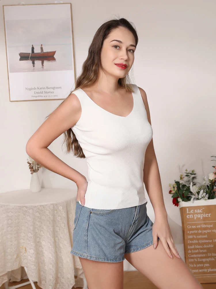 Knitted Women Tank Top Underwear Sexy Padded V Neck Backless Crop Tops Camisole Female Sleeveless Solid Intimate Lingerie Tops 250224