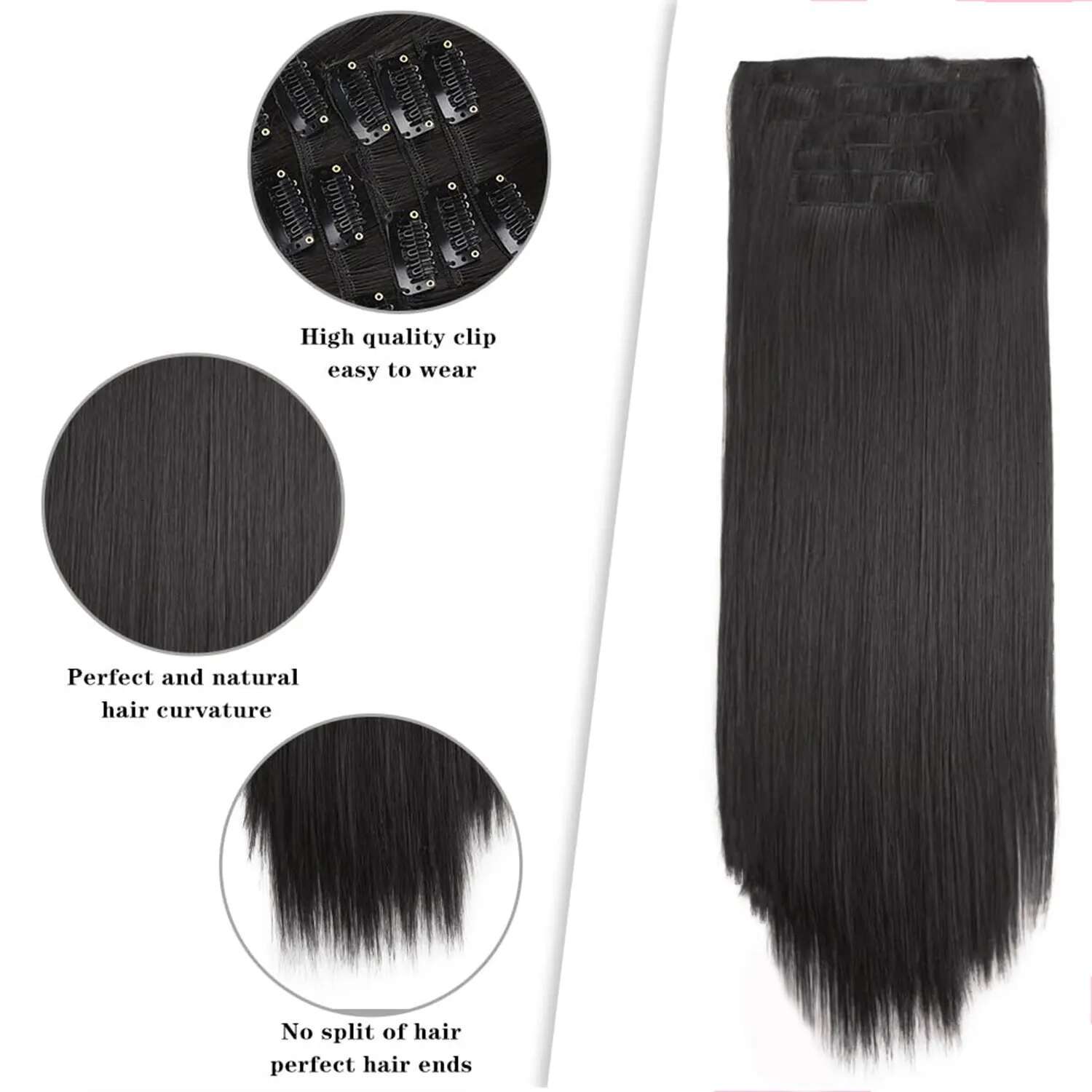 24Inch Synthetic In Long Straight Clip In Hair Extensions 6Pcs 16Clips Brown Blonde Hairpieces For Women